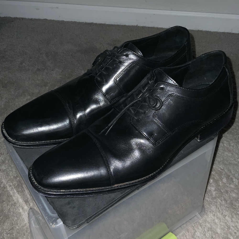 JOHNSTON & MURPHY - Mens 14 Black Leather Cap Toe Oxford Novick